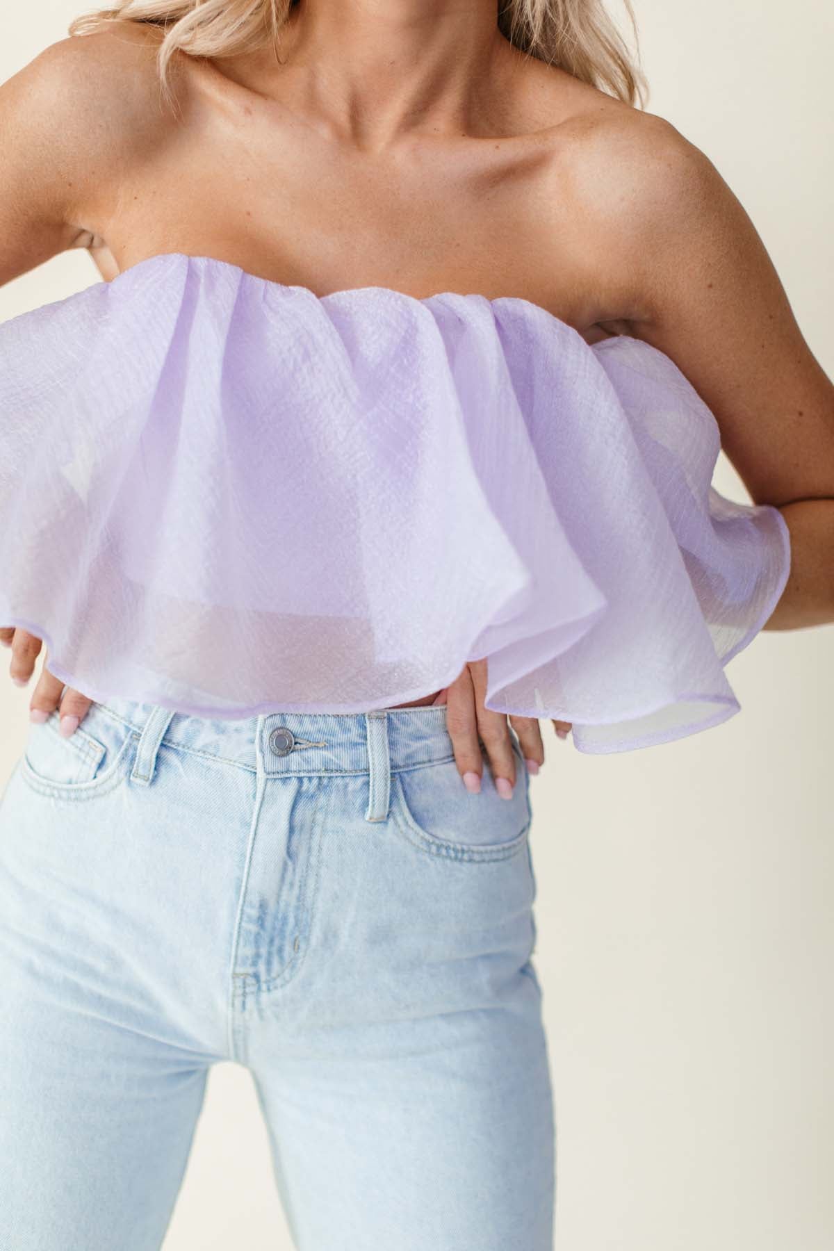 Veronica Layered Mesh Ruffle Sleeve Top in Lavender – Polka Dots