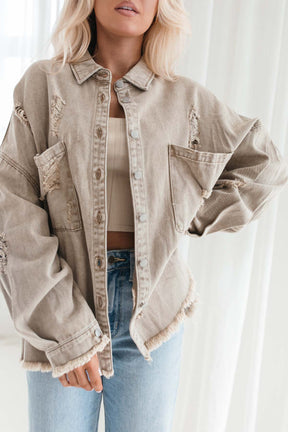 Stevie Oversized Distressed Button Down, Alternate, color, olive