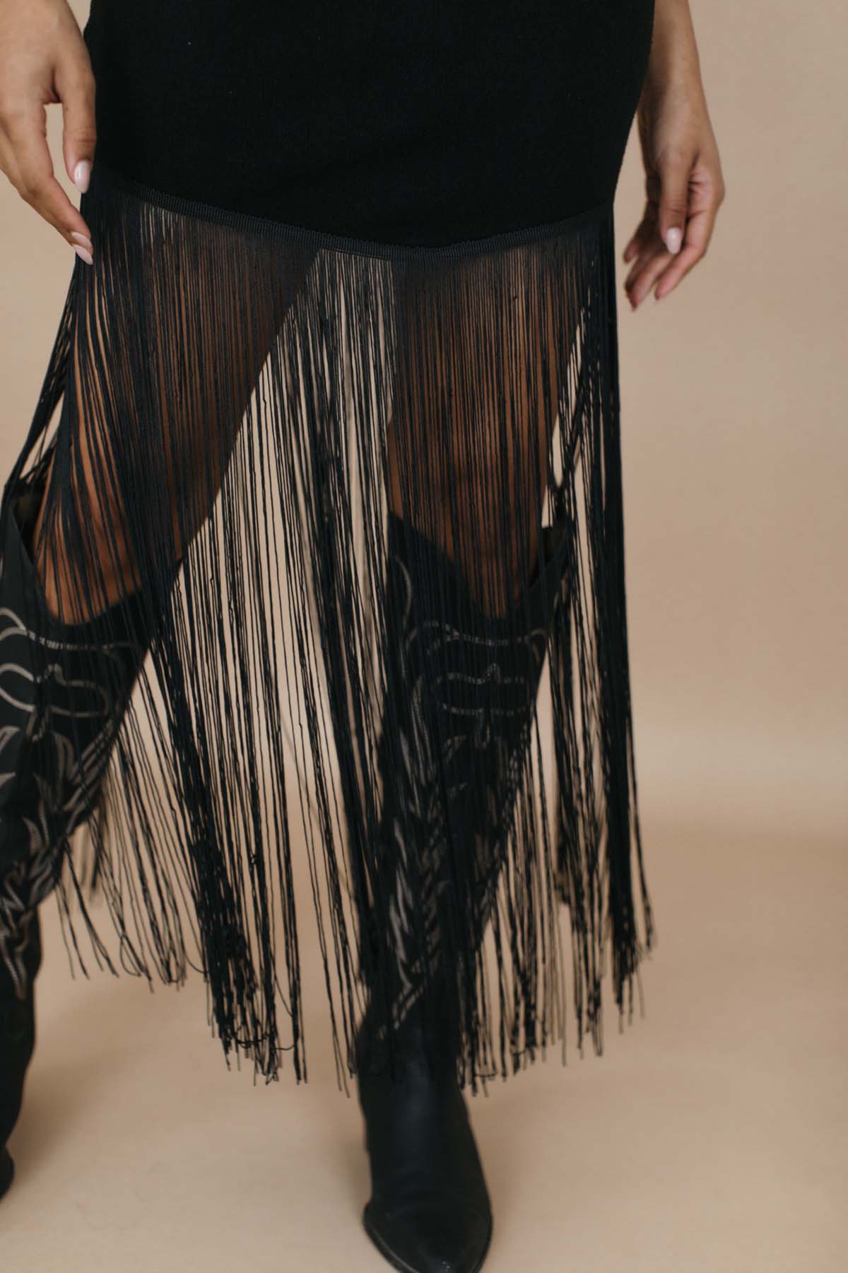 Priscilla Fringe Knit Skirt, alternate, color, Black