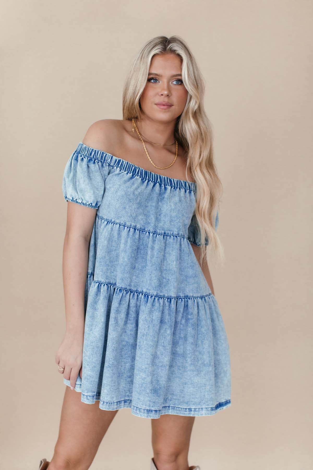 Cecelia Off the Shoulder Dress, alternate, color, Denim