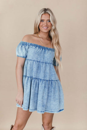 Cecelia Off the Shoulder Dress, alternate, color, Denim