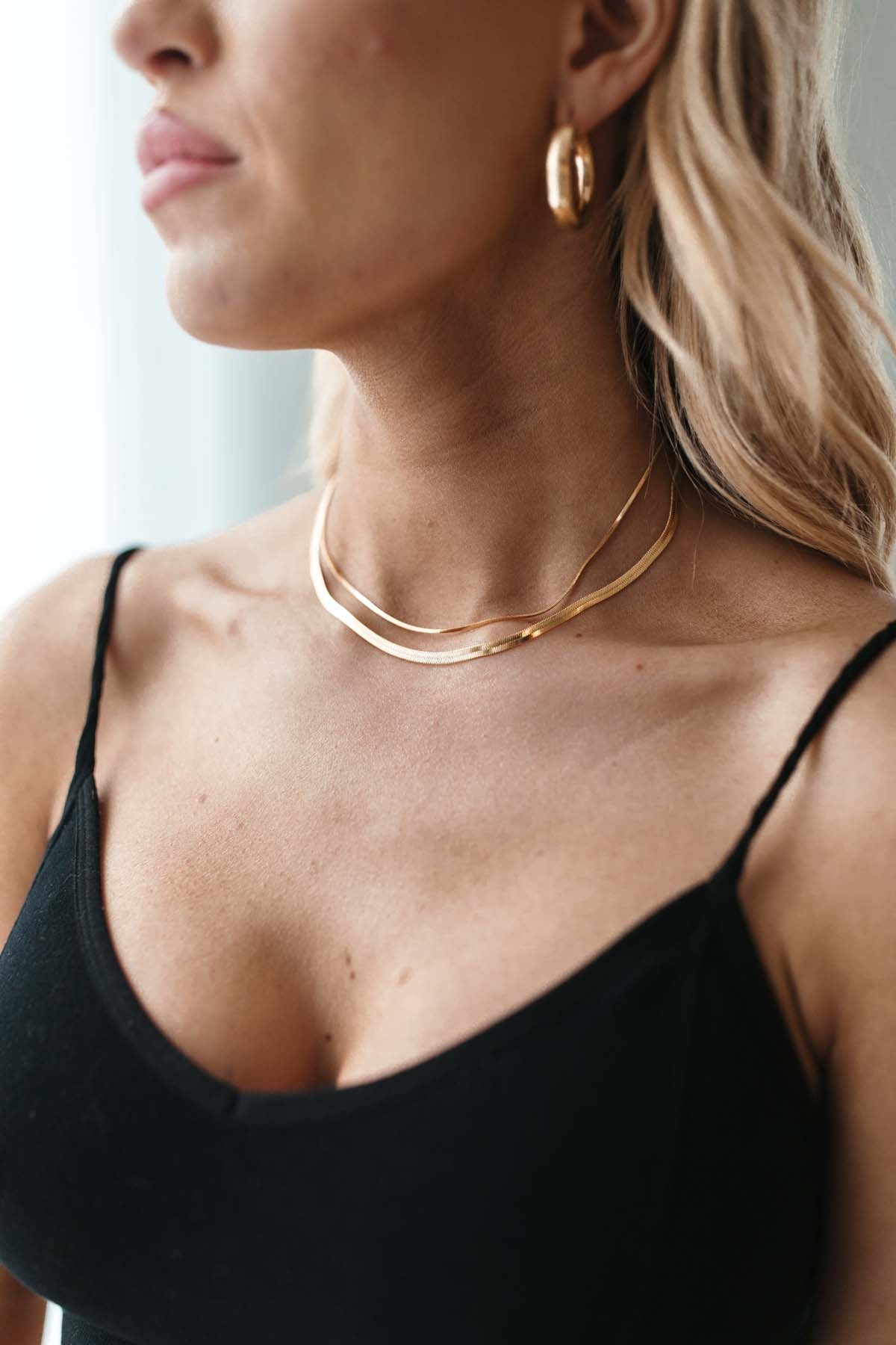 Snake Chain Layered Necklace, alternate, color, Gold