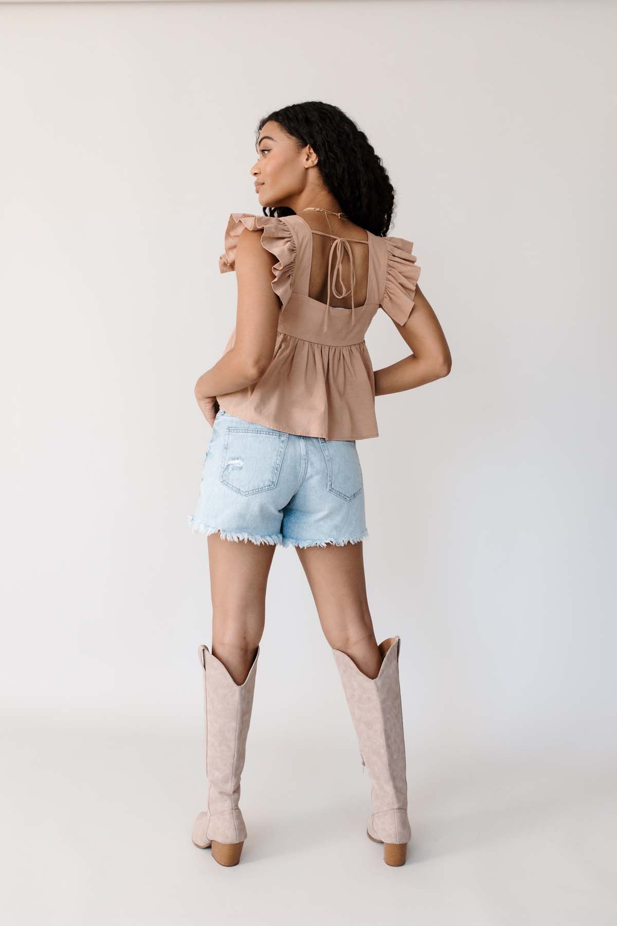 Abbie Ruffle Shoulder Top, alternate, color, Taupe