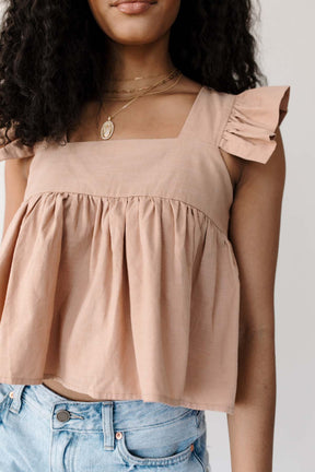 Abbie Ruffle Shoulder Top, alternate, color, Taupe