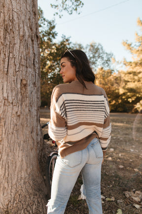 Anna Sweater, alternate, color, Taupe Stripe 