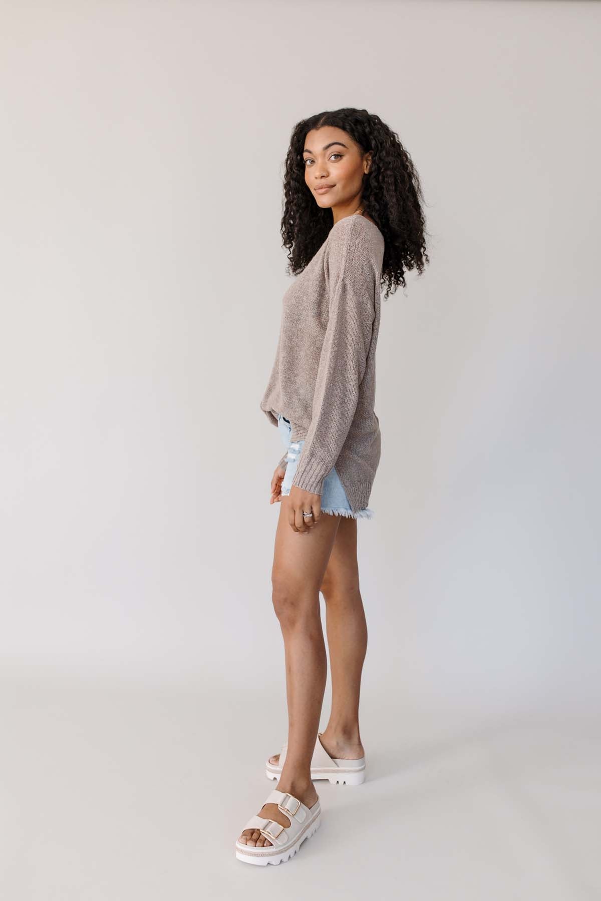Adeline Lightweight Sweater, alternate, color, Mocha