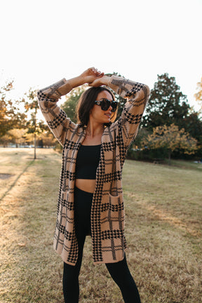 Sophia Cardigan, Alternate, color, Taupe Houndstooth