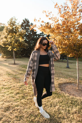 Sophia Cardigan, Alternate, color, Taupe Houndstooth