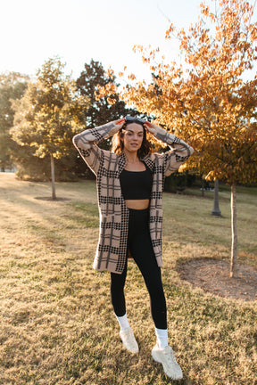 Sophia Cardigan, Alternate, color, Taupe Houndstooth