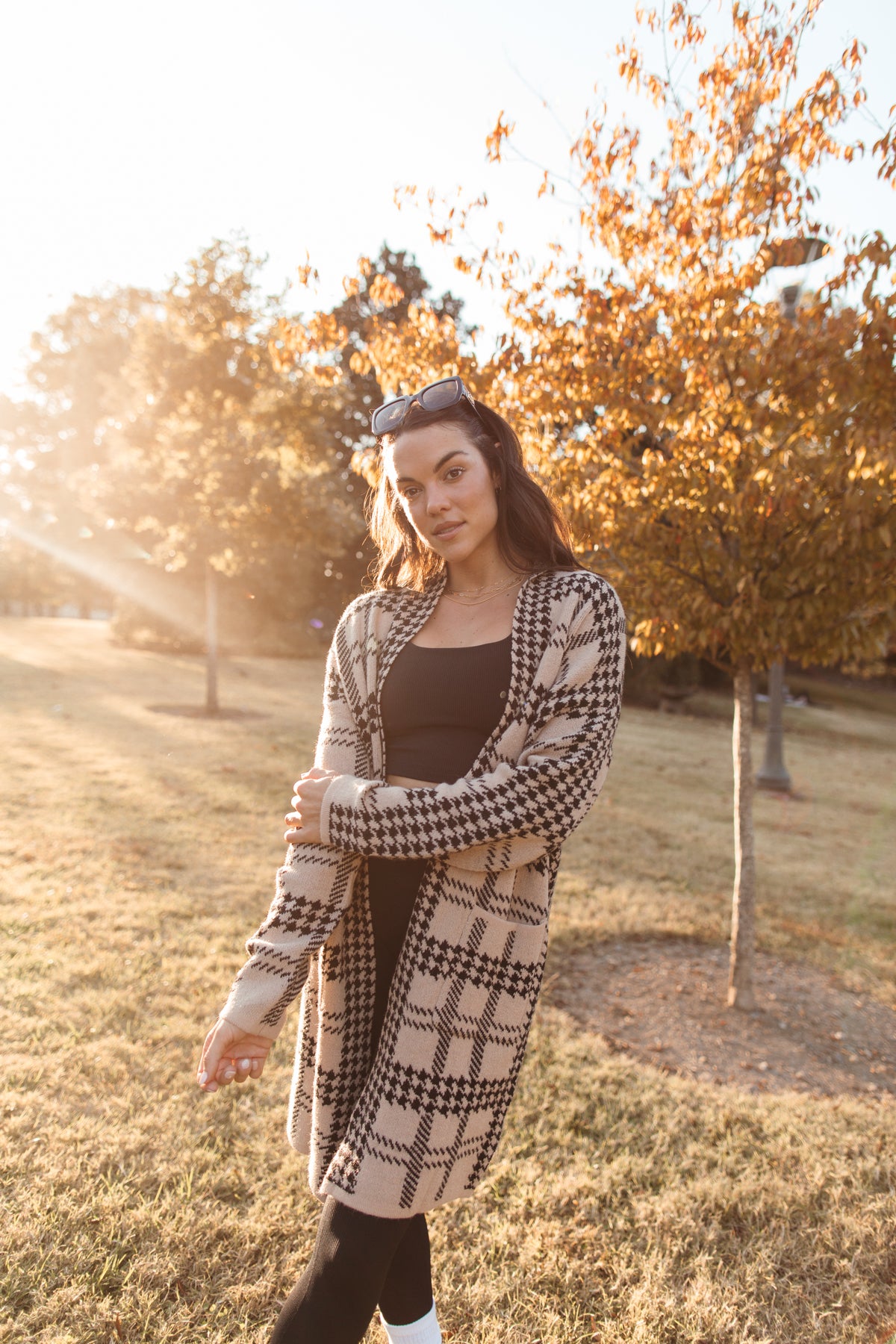 Sophia Cardigan, Alternate, color, Taupe Houndstooth