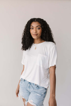 Shannon Pocketed White Tee,  alternate, color, White