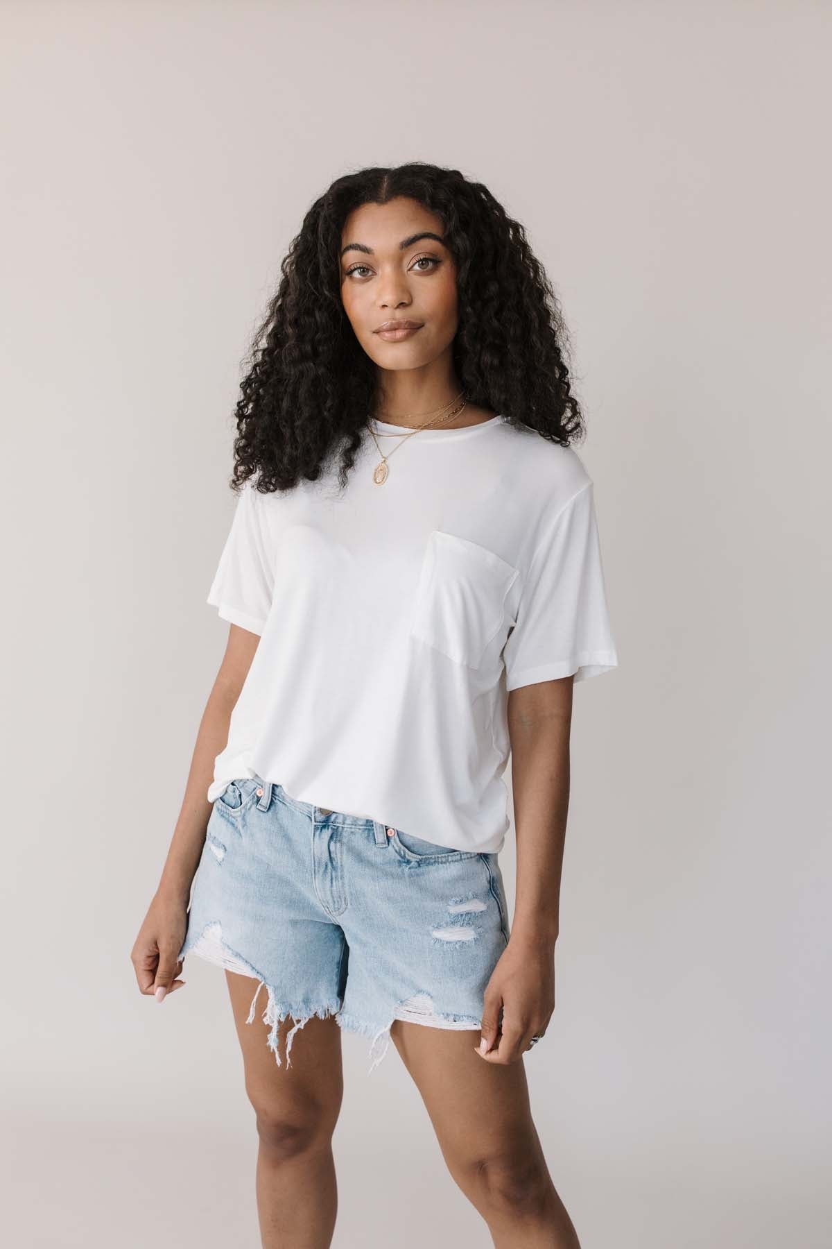 Shannon Pocketed White Tee, alternate, color, White