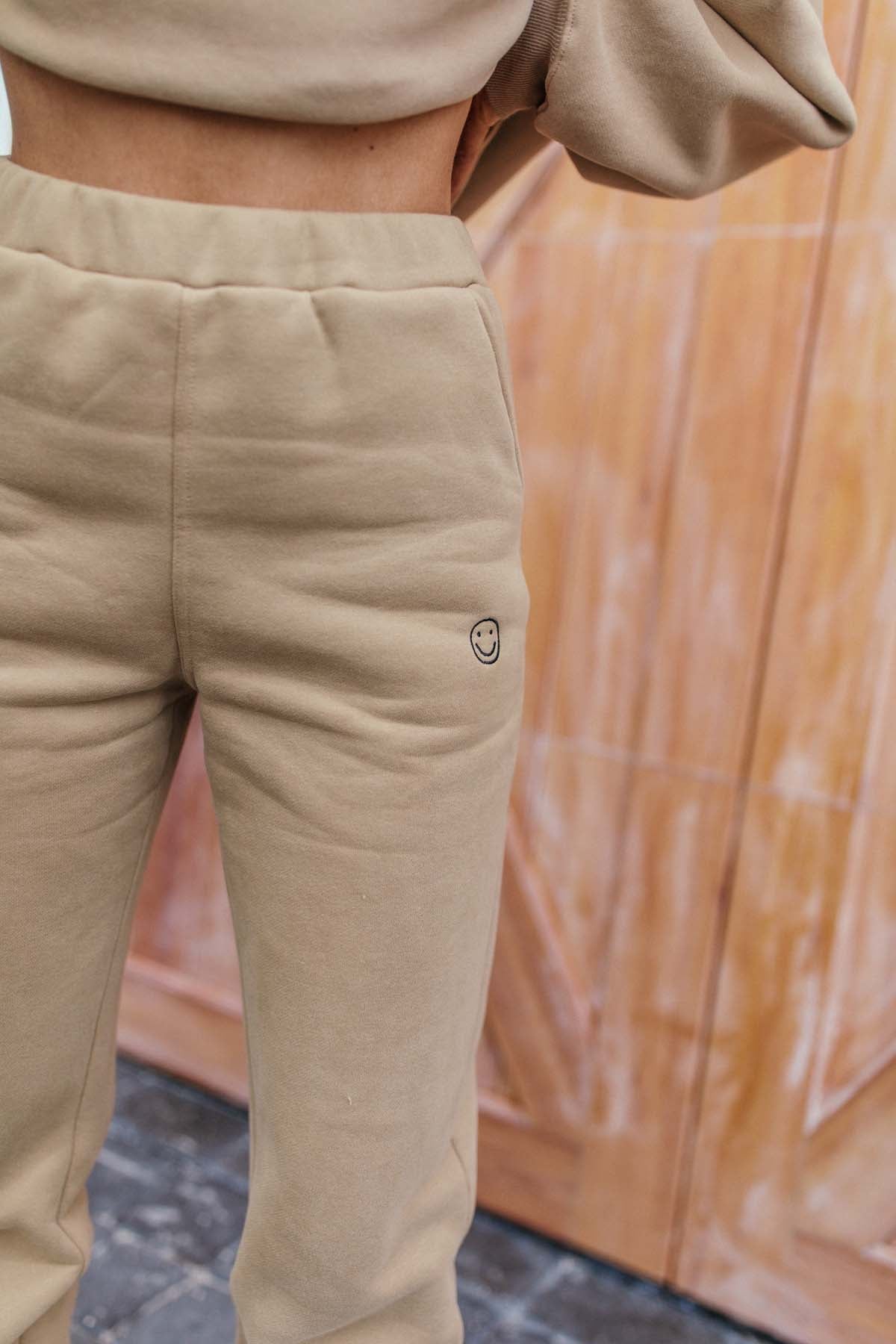 Kyla Smiley Joggers, alternate, color, taupe