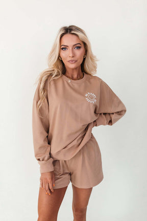 Be Happy Sweatshirt, alternate, color, Tan