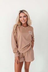 Be Happy Sweatshirt, alternate, color, Tan