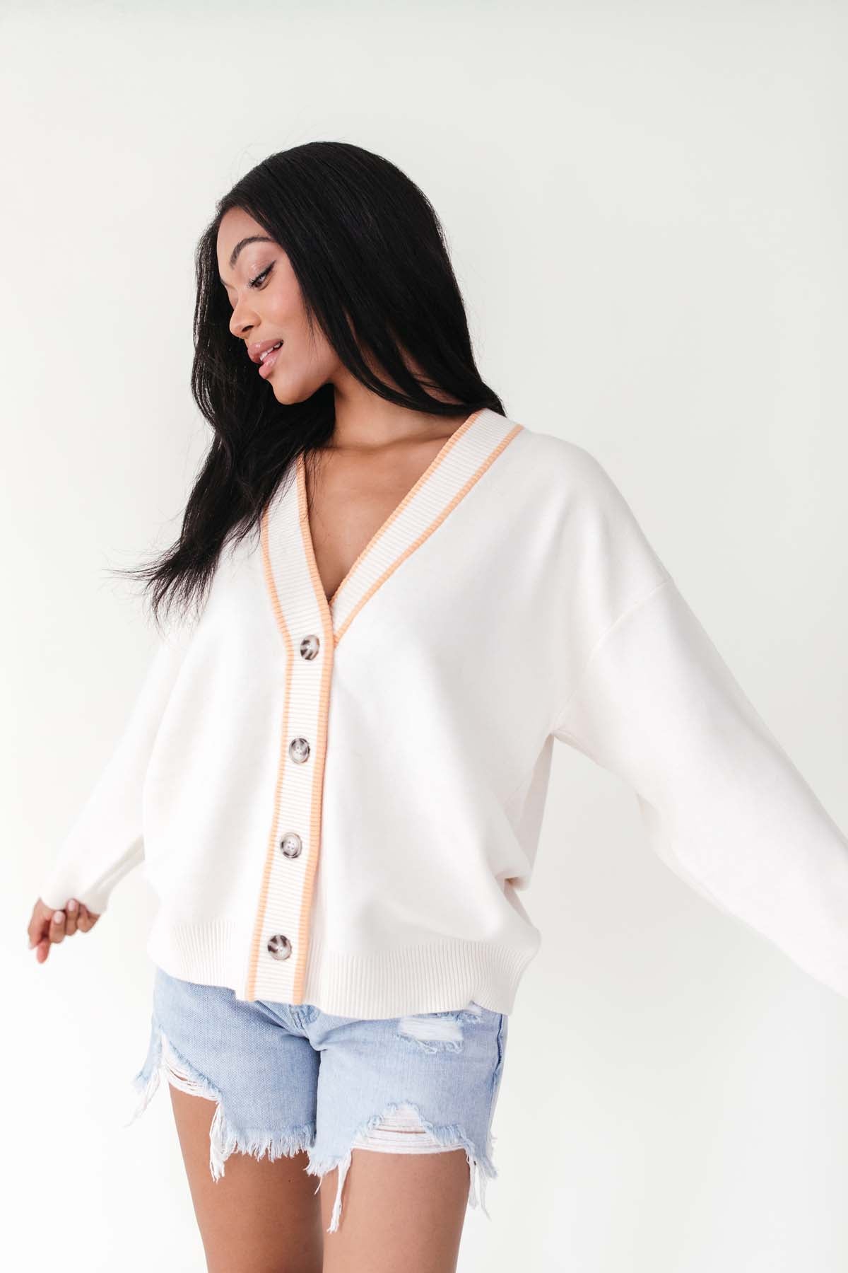 Maddy Button Down Cardigan, alternate, color, Ivory