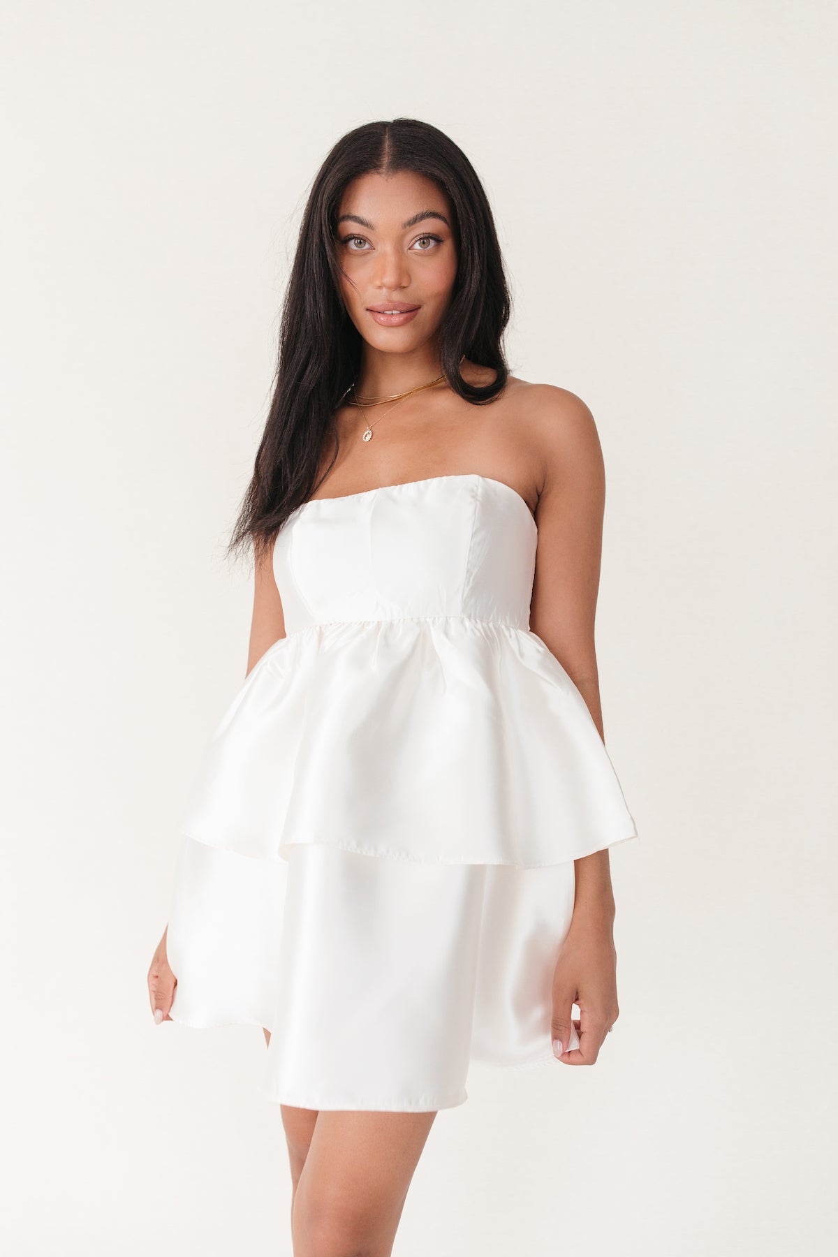 Vanessa Satin Mini Dress, alternate, color, Ivory 