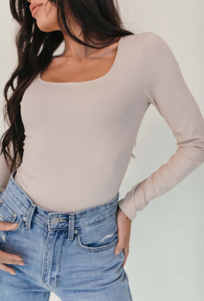 Eden Tan Ribbed Scoop Neck Bodysuit , alternate, color, tan