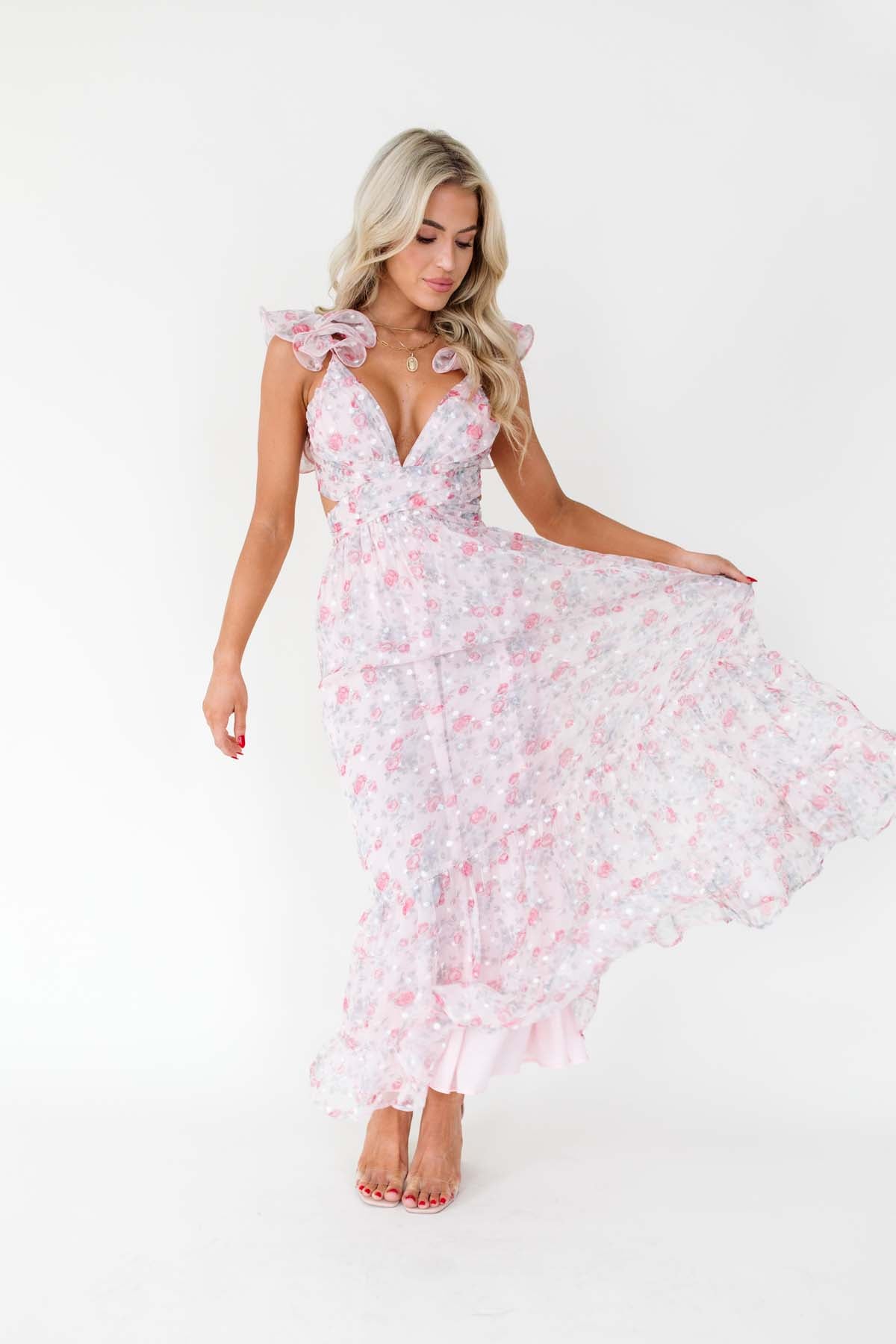 Maddox Floral Maxi, alternate, color, Rose