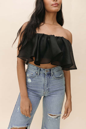 Evie Black Ruffle Tube Top, alternate, color, Black