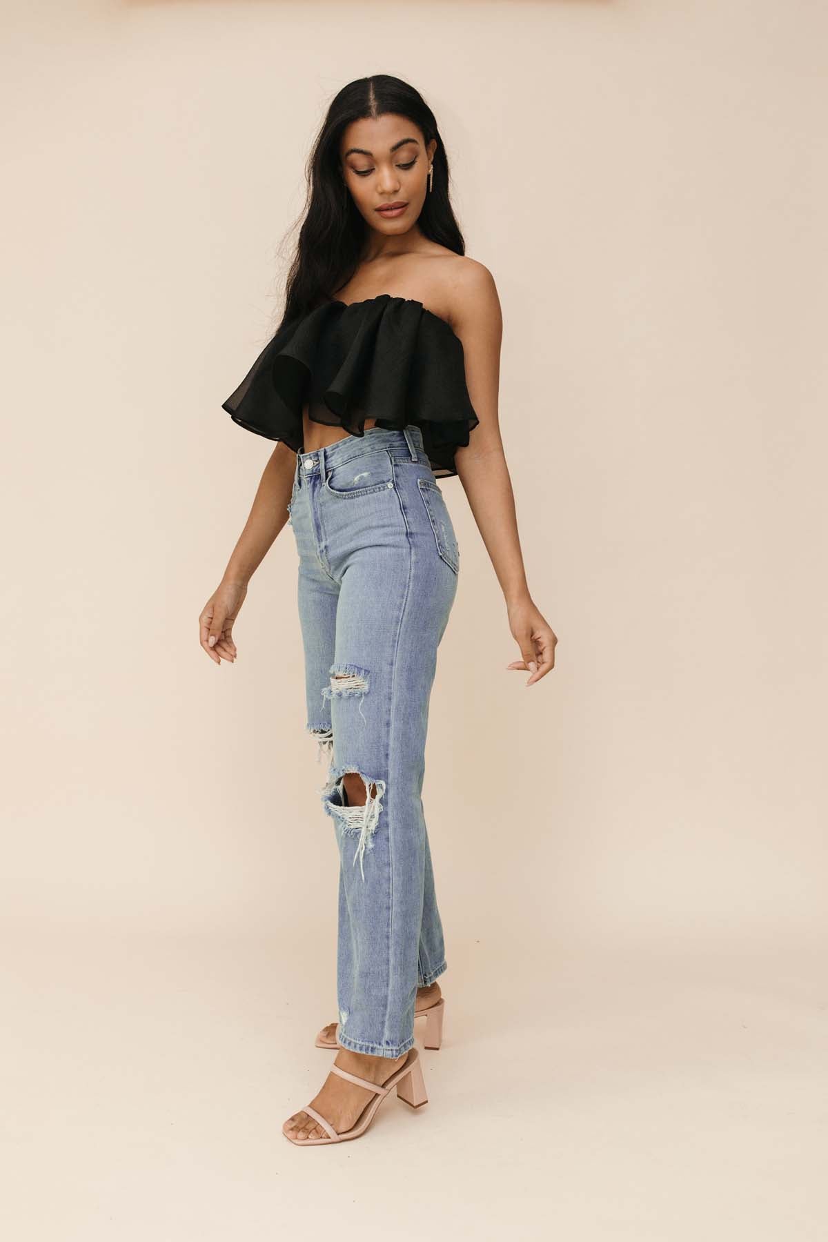 Evie Black Ruffle Tube Top, alternate, color, Black