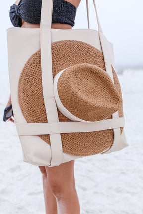 Faux Leather Beach Bag, alternate, color, Ivory