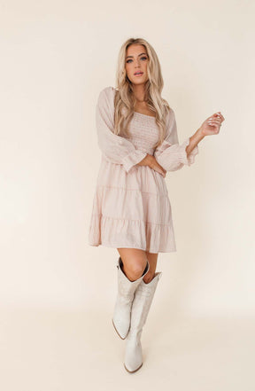 Juliana Gingham Tiered Dress, alternate, color, white-tan gingham