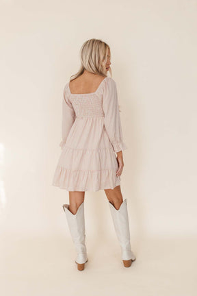 Juliana Gingham Tiered Dress, alternate, color, white-tan gingham