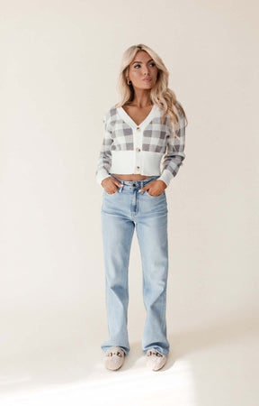 Tessa Checkered Sweater, alternate, color, grey and white