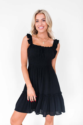 Angie Black Flowy Dress, alternate, color, Black