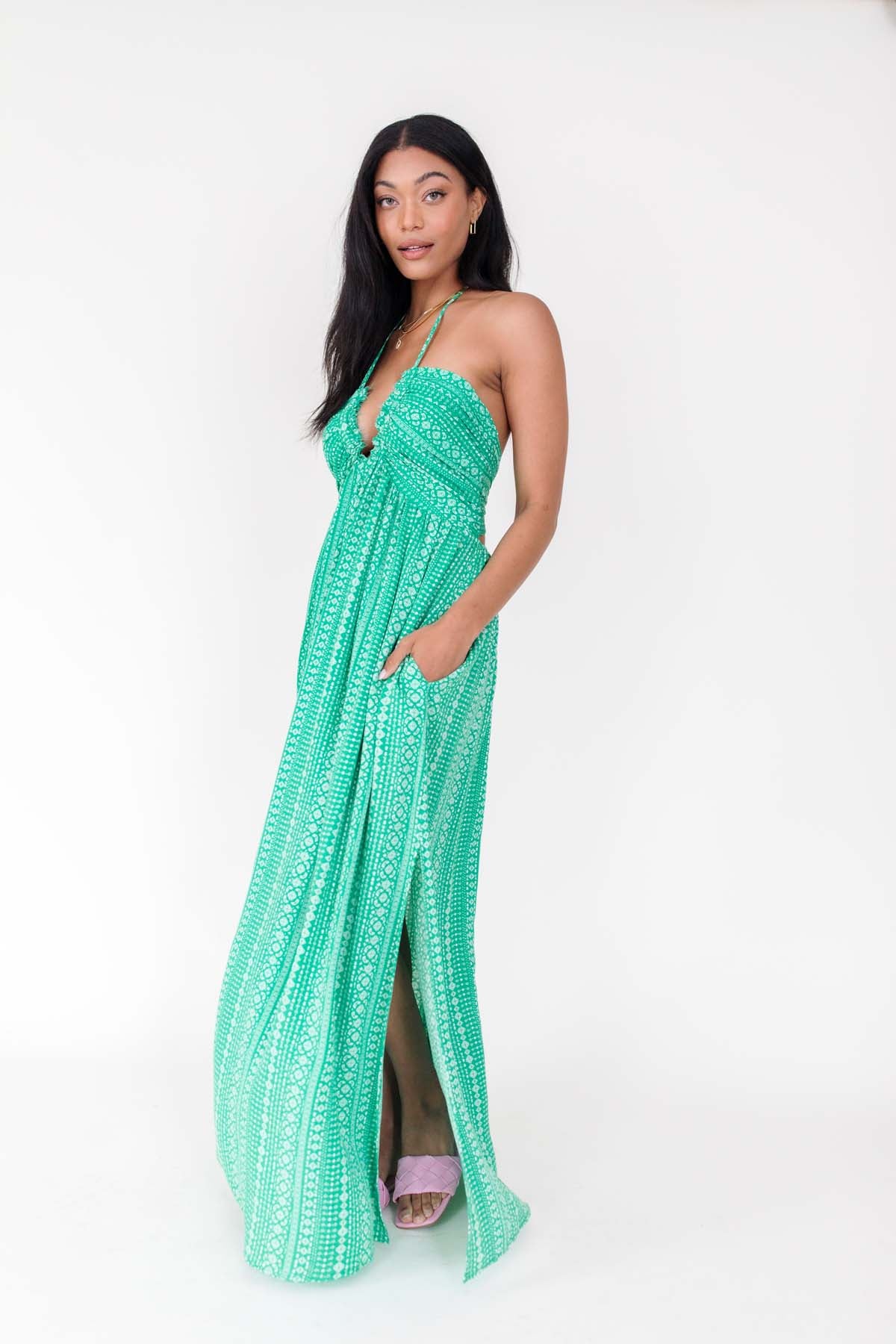 Kasia Patterned Maxi, alternate, color, Kelly Green