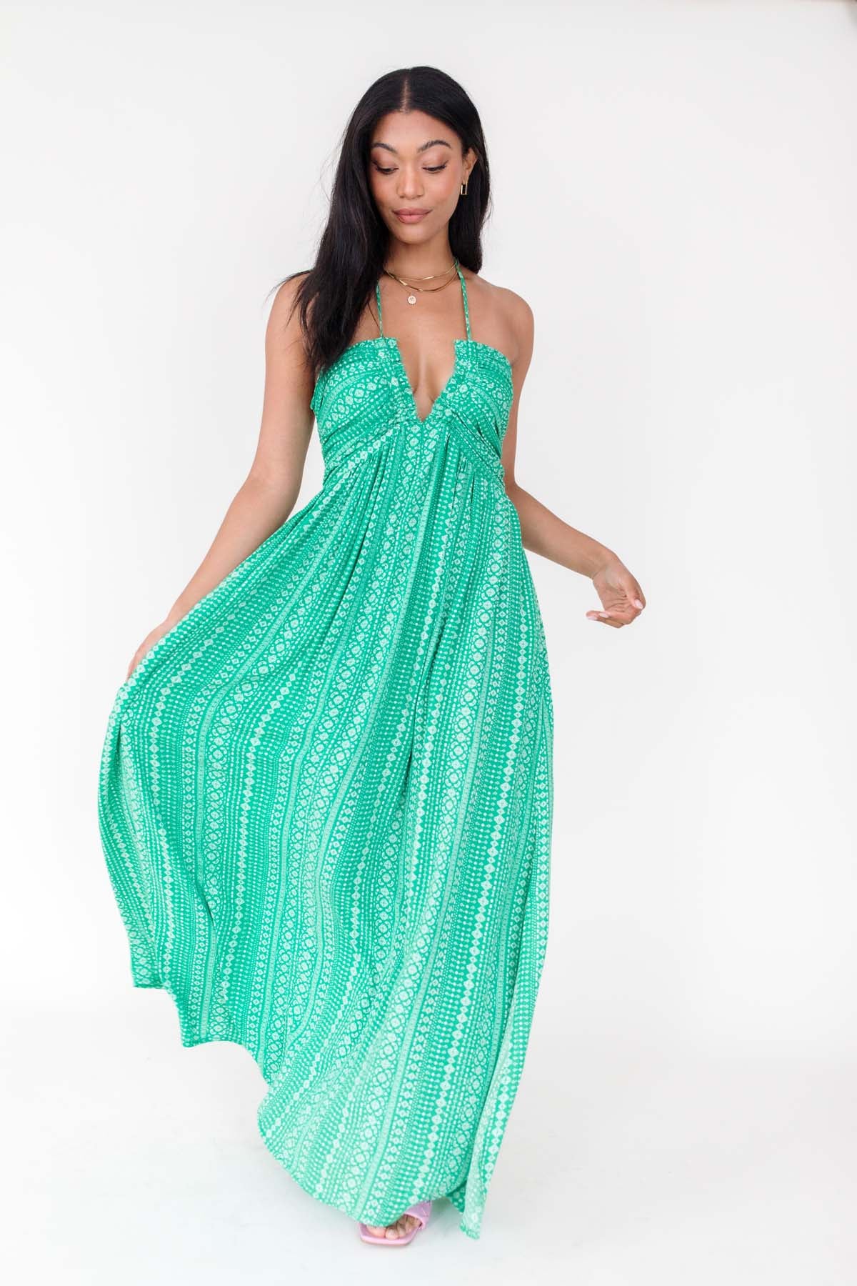 Kasia Patterned Maxi, alternate, color, Kelly Green