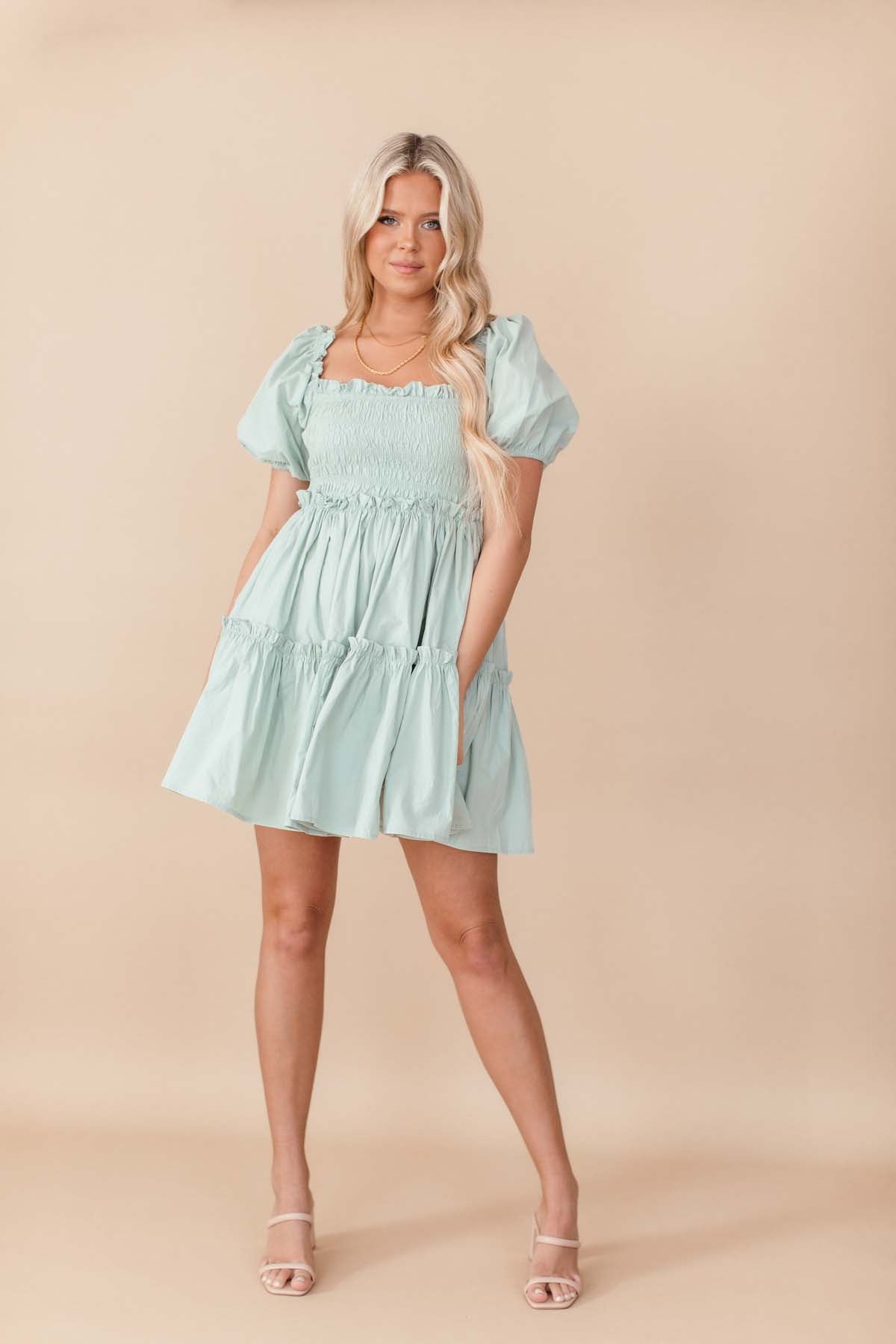 Reese Smocked Dress, alternate, color, Sage