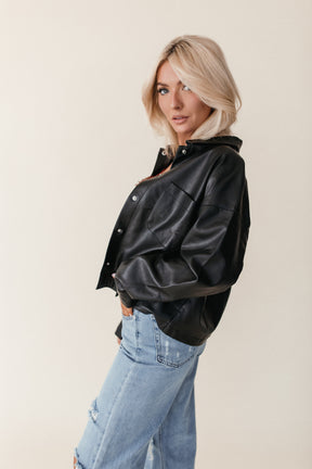 Faux Leather Jacket, alternate, color, black