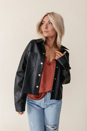 Faux Leather Jacket, alternate, color, black