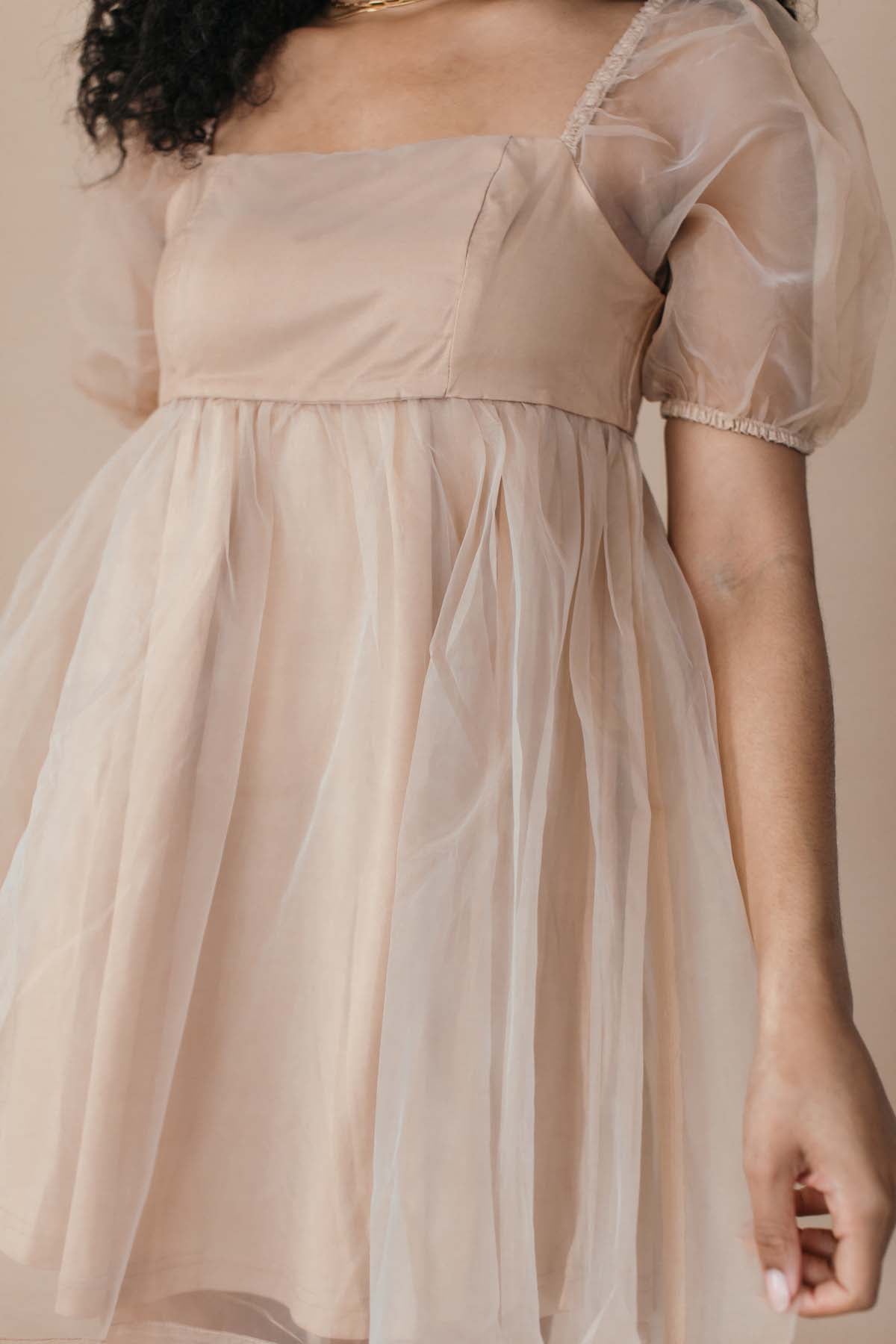 Gabi Puff Sleeve Babydoll Dress, alternate, color, Tan
