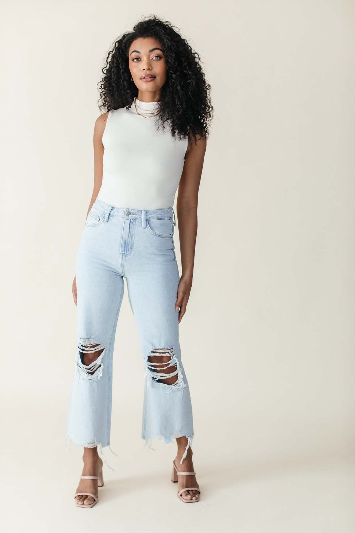 Avery Distressed Cropped Flares, alternate, color, Light Denim