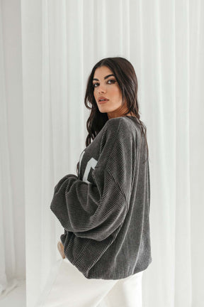 Texas Distressed Black Waffle Knit Top, alternate, color, washed black