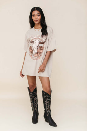Lena Wild West Oversized Graphic Tee, alternate, color, beige