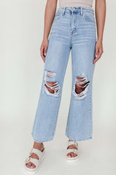 Kristina Distressed Wide Leg Jeans, alternate, color, Medium Wash