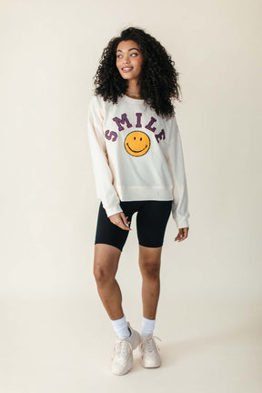 Layla Smile Sweatshirt, alternate, color, Cream