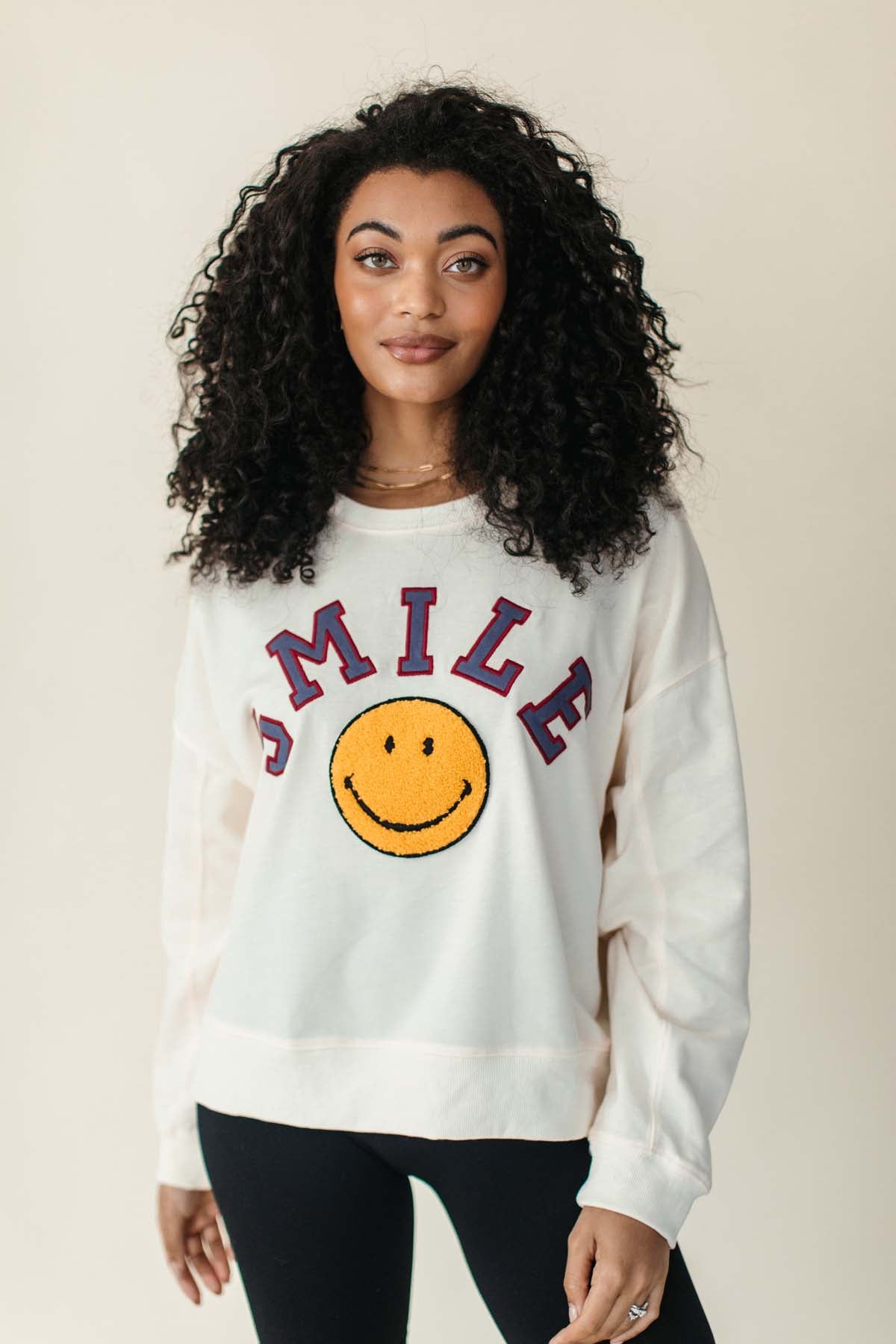 Layla Smile Sweatshirt, alternate, color, Cream