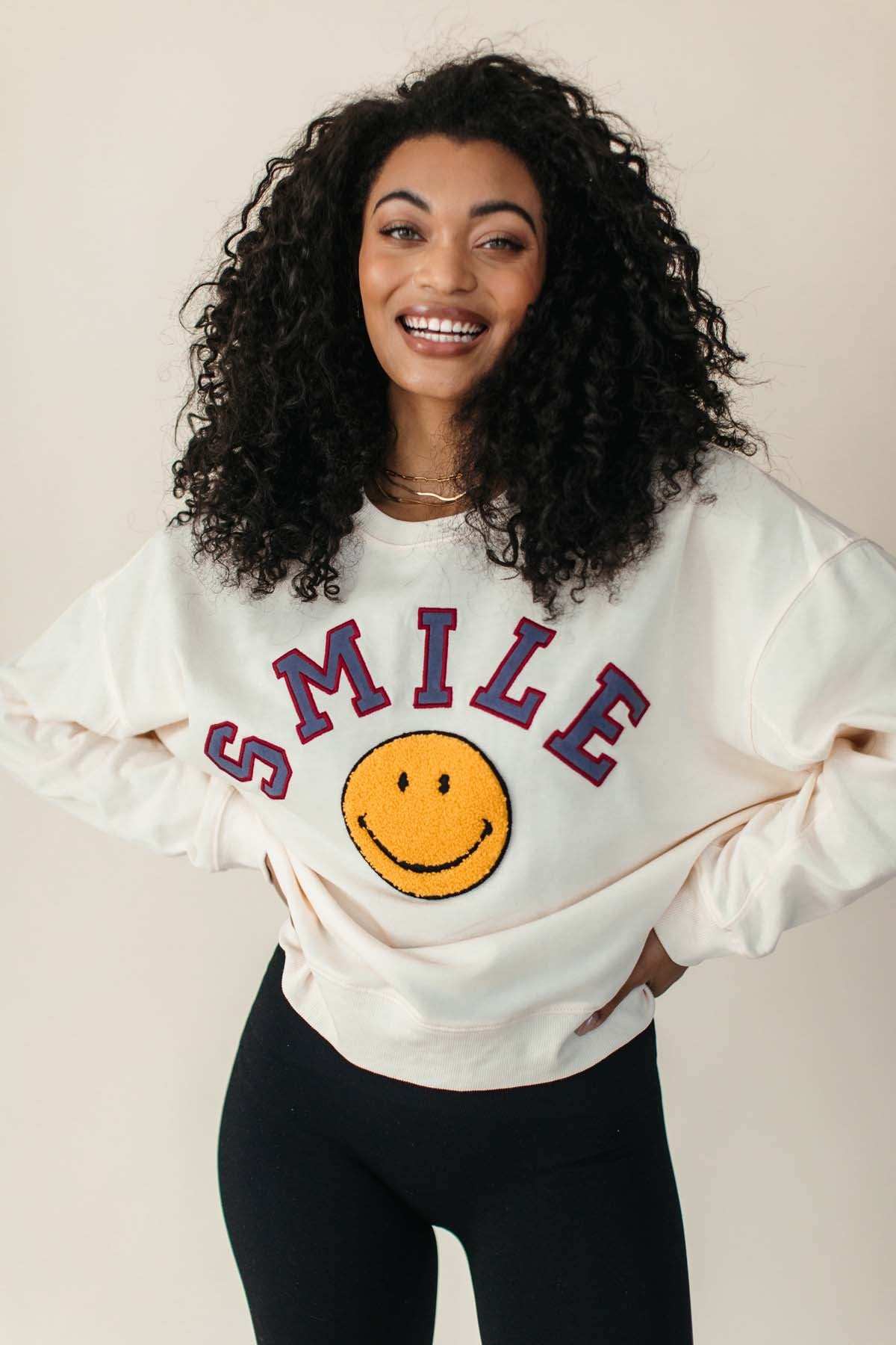 Layla Smile Sweatshirt, alternate, color, Cream