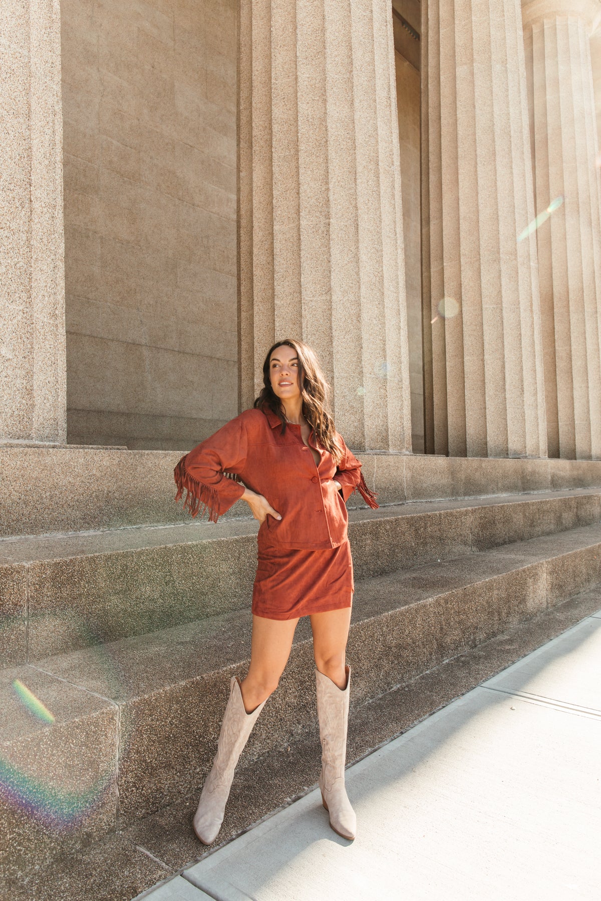 Serena Suede Fringe Jacket, Alternate, color, Dark Rust