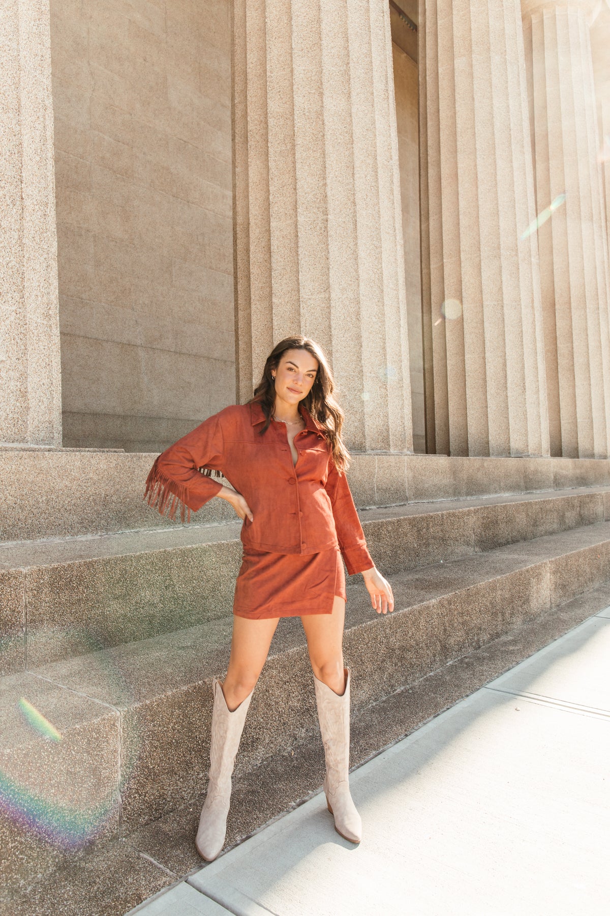 Serena Suede Fringe Jacket, Alternate, color, Dark Rust