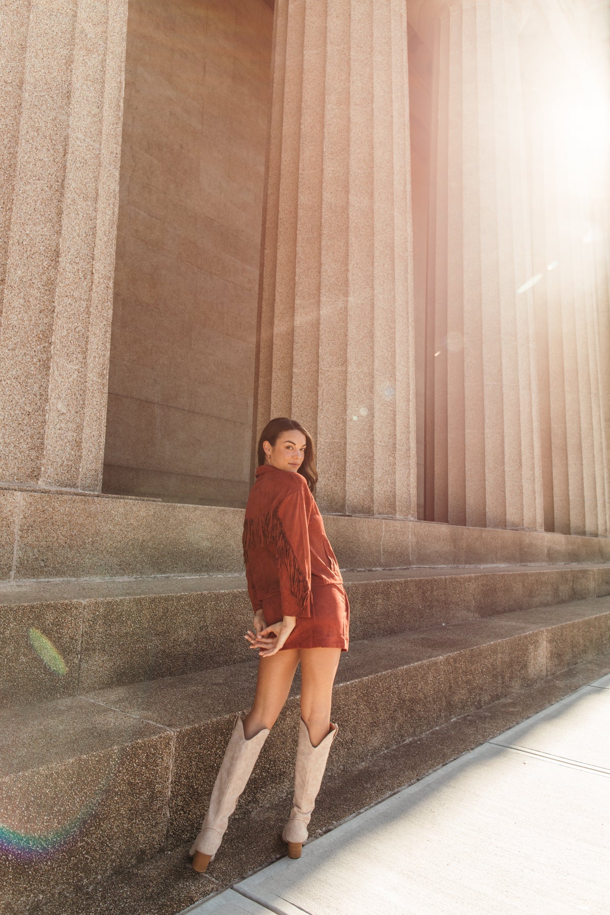 Serena Suede Fringe Jacket, Alternate, color, Dark Rust