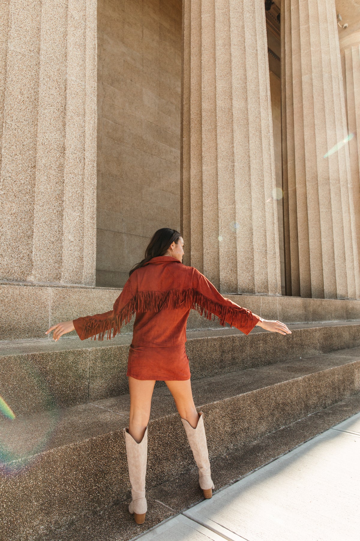 Serena Suede Fringe Jacket, Alternate, color, Dark Rust