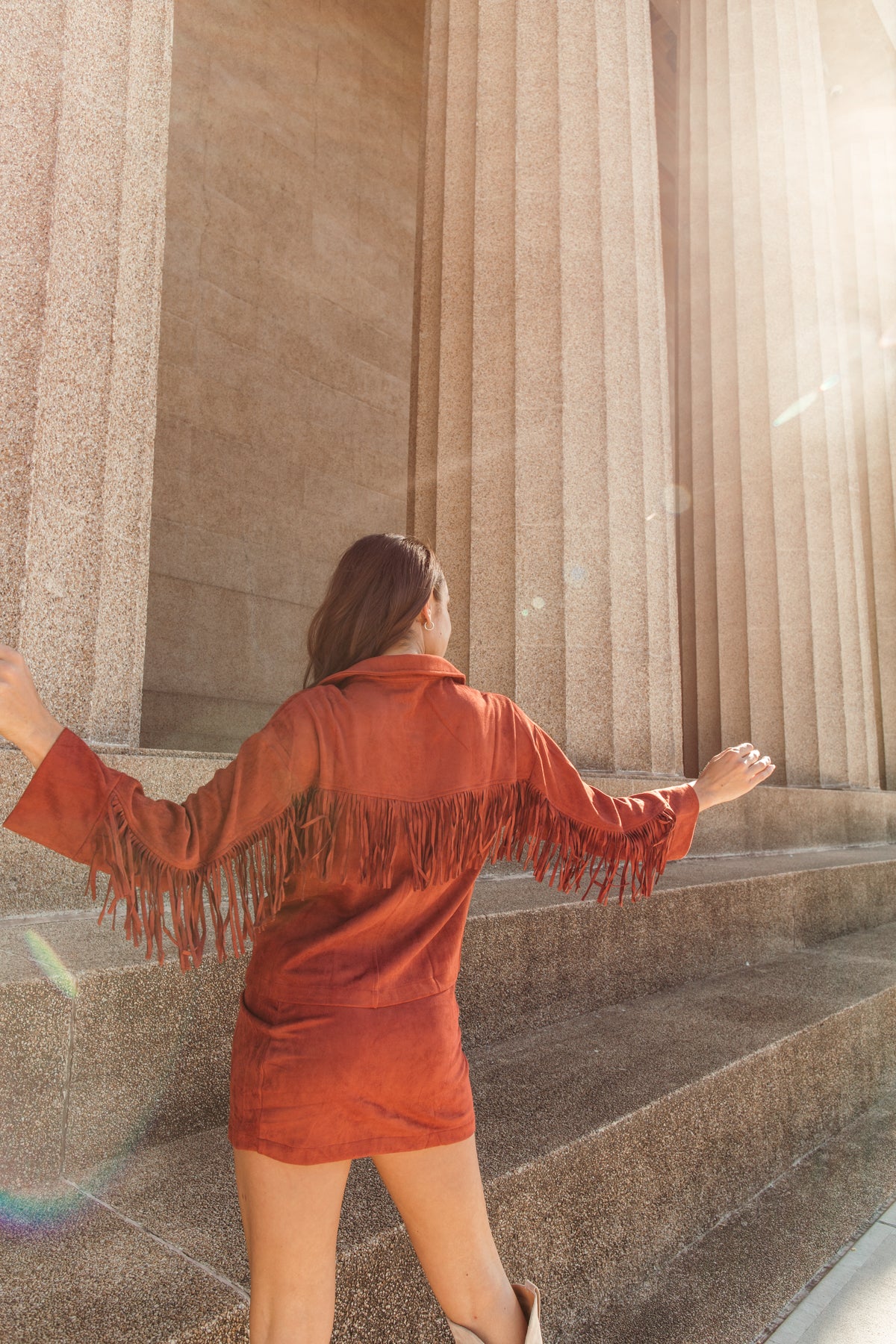 Serena Suede Fringe Jacket, Alternate, color, Dark Rust