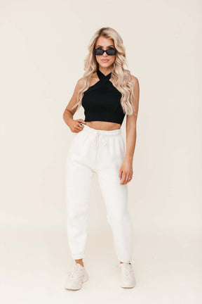 Georgia Fleece Lined Drawstring Sweatpants, alternate, color, ivory