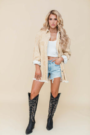 Lia Bandana Print Oversized Shacket, alternate, color, beige